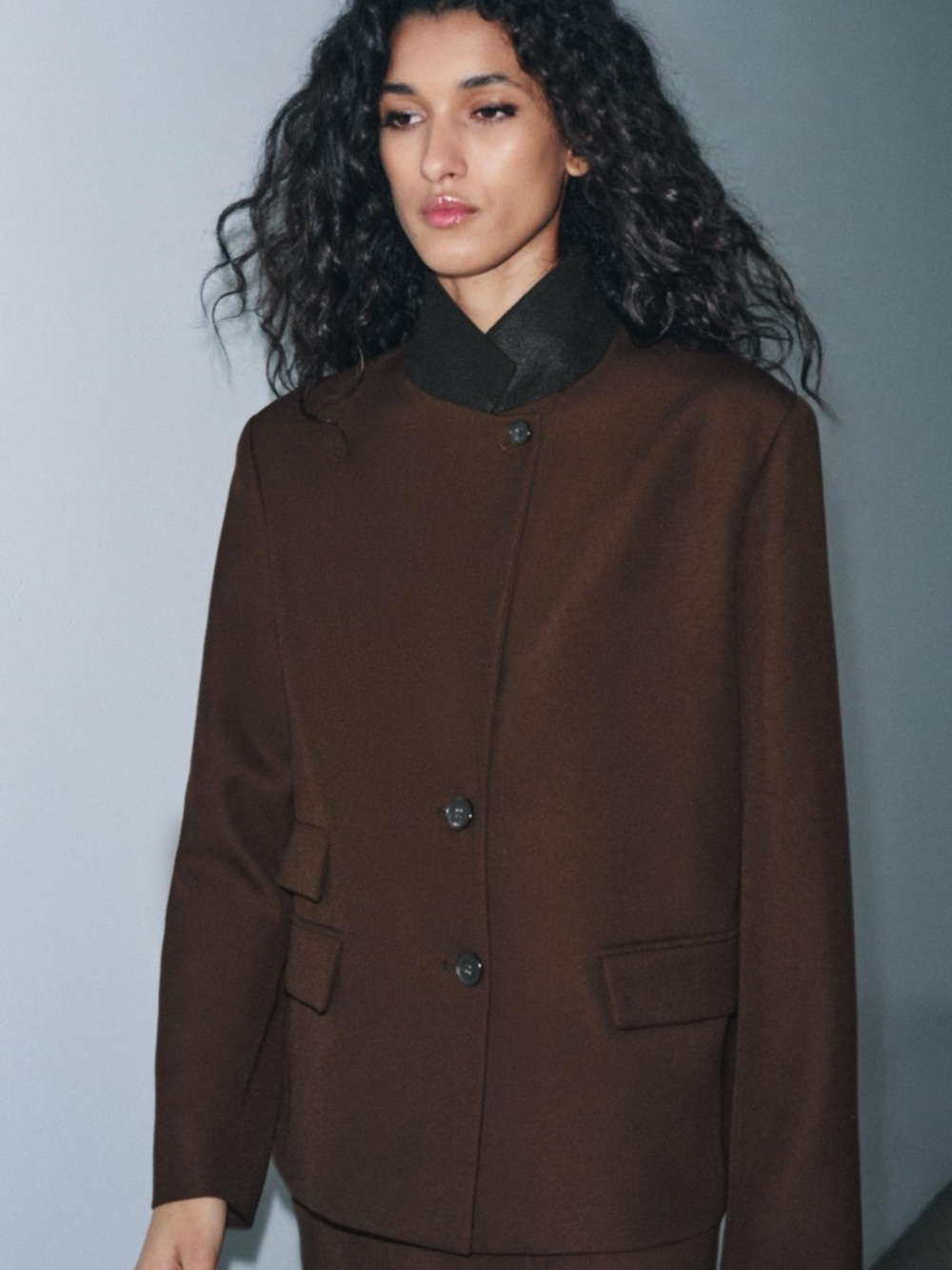 Zara Chocolate Brown Two-Piece Blazer Skirt Set - Picture 3 of 8